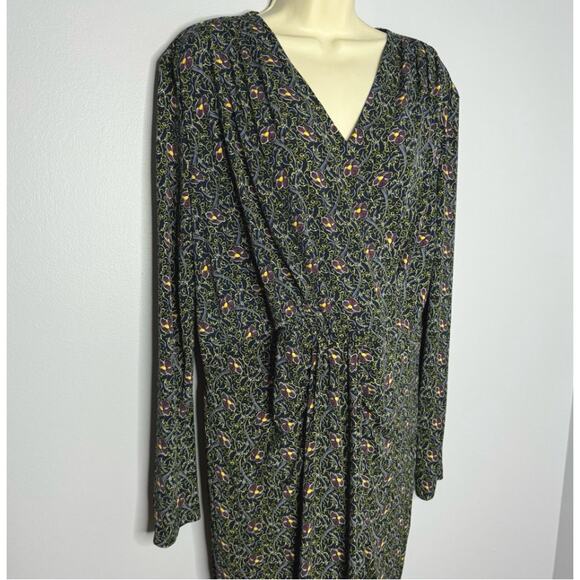 Brooks Brothers Violette-Print Navy Surplice Jersey Faux Wrap Jersey Dress XL - Picture 4 of 14